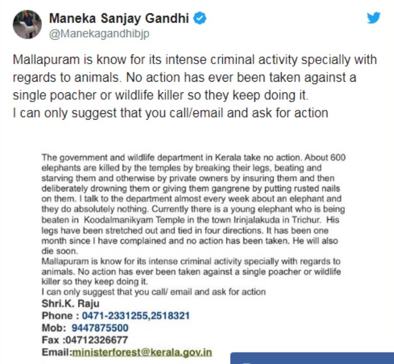 Maneka Gandhi's Tweet
