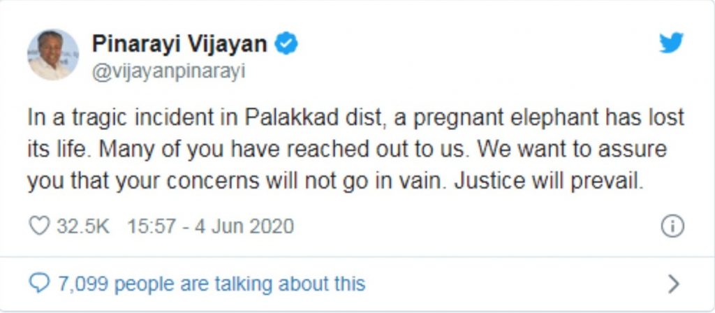 Pinarai Vijayan's Tweet