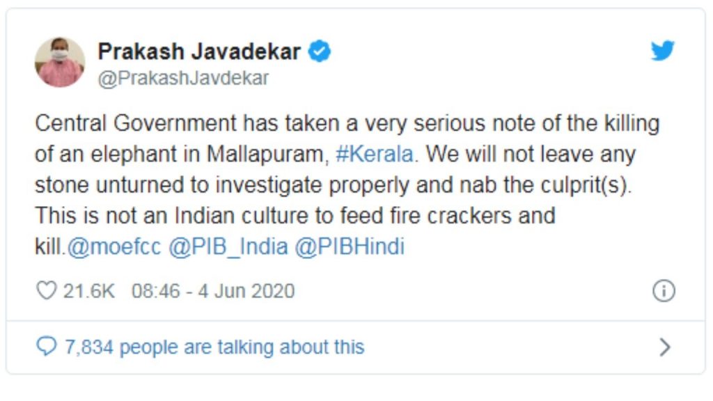 Prakash Javadekar's Tweet